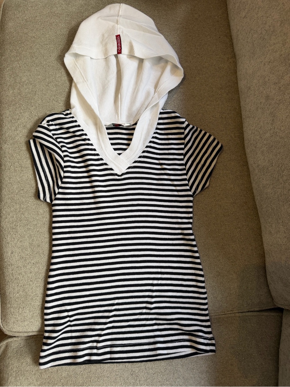 Vintage Hard Tail Black White Striped Hooded Shirt Small - Picture 2 of 9